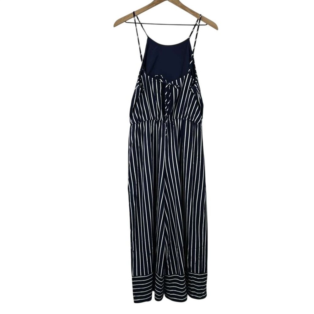 Moa Moa Women's L Jumpsuit Romper Halter Stripe Culotte Wide Leg Navy White NWT - Picture 2 of 16
